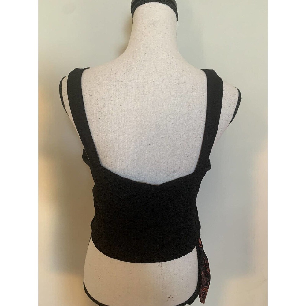 Free People M Paisley Pop Cropped Top Black Sleeveless Side Tie Vneck Tank New - Picture 10 of 14